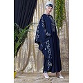 Embroidered abaya with Butterfly sleeves-Navy Blue